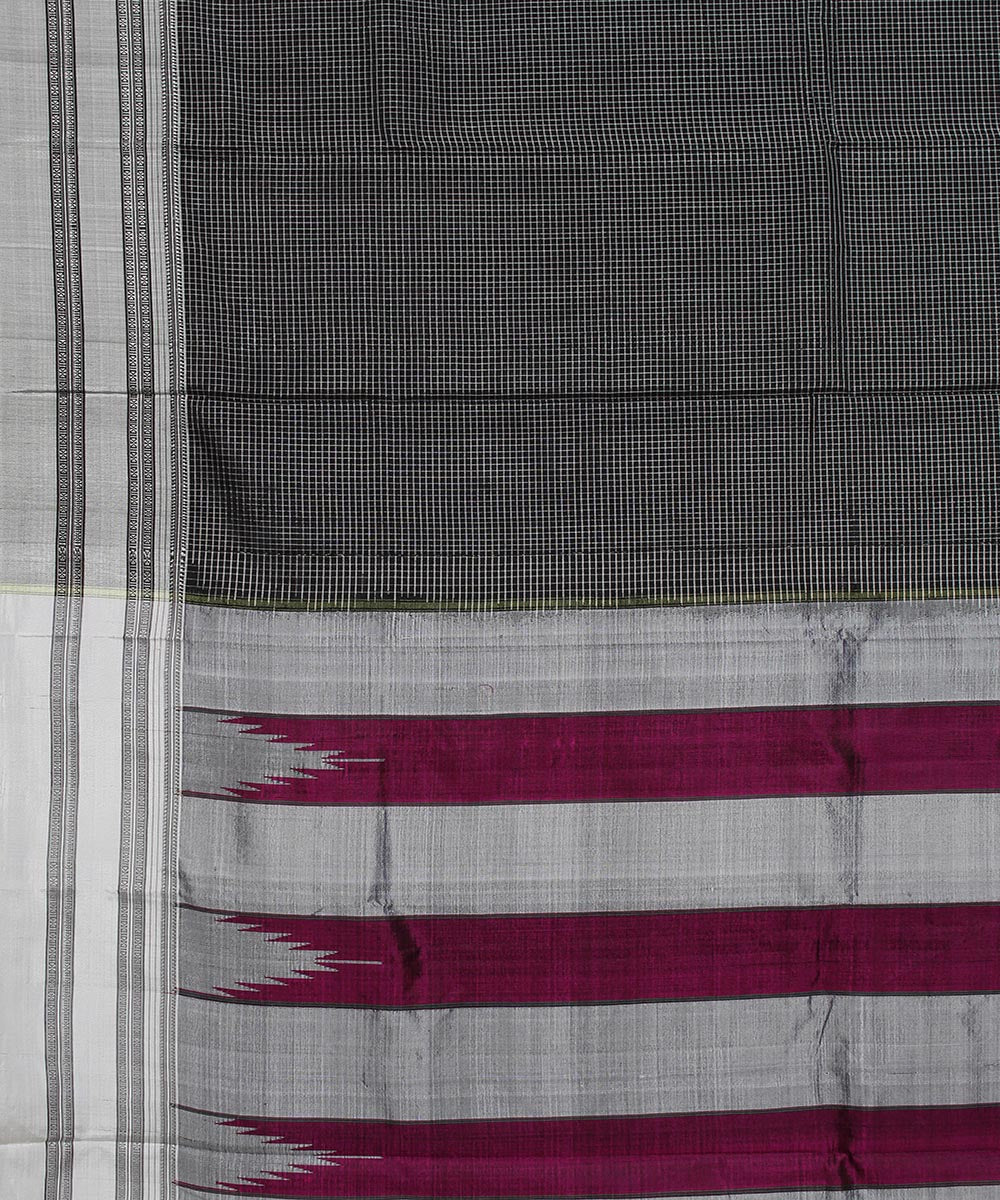 Black check grey gayatri border handwoven ilkal cotton art silk saree