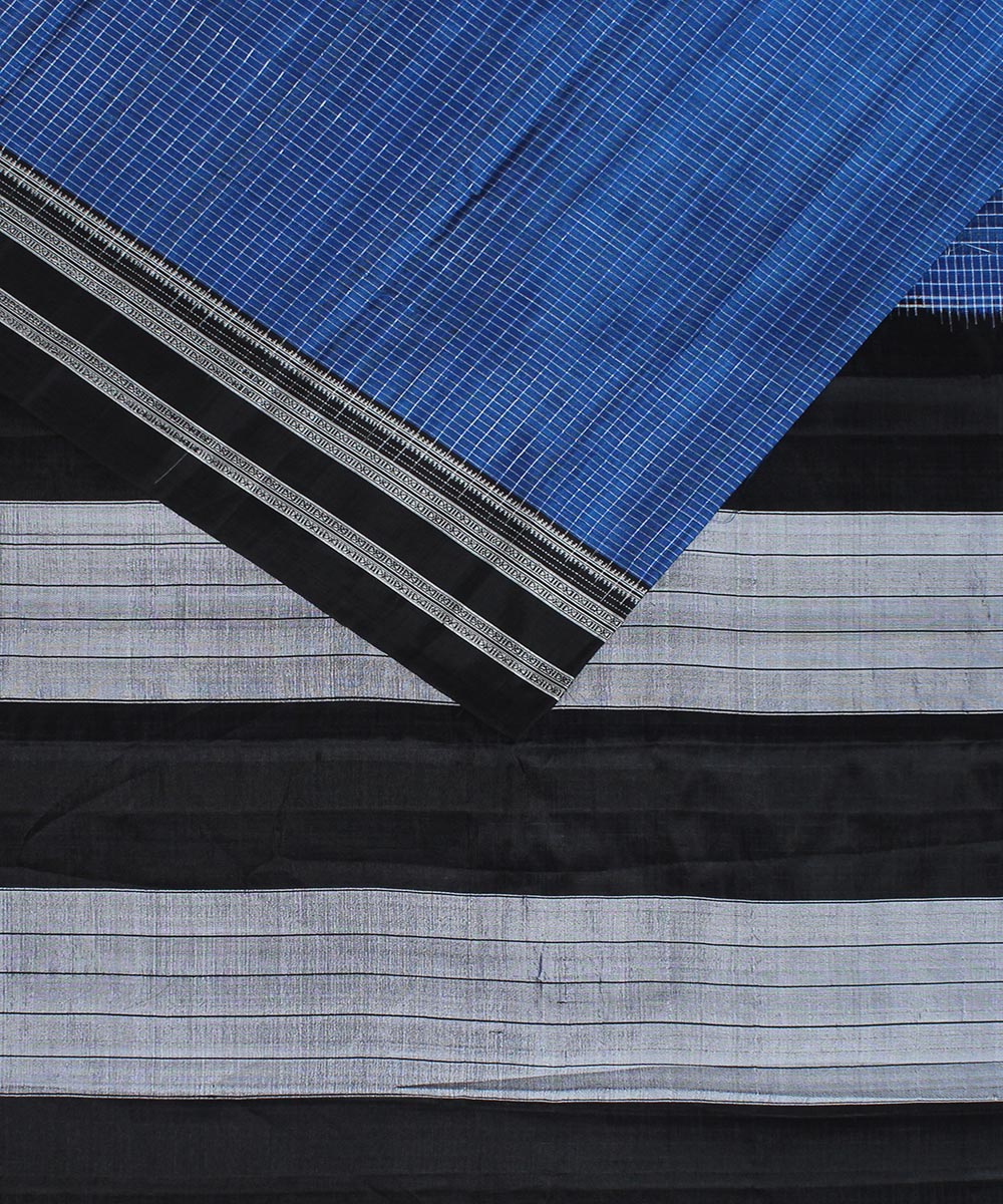 Blue check black gayatri border handwoven ilkal cotton art silk saree