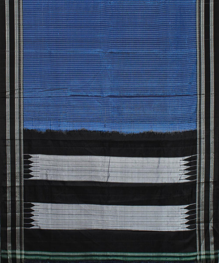 Blue check black gayatri border handwoven ilkal cotton art silk saree