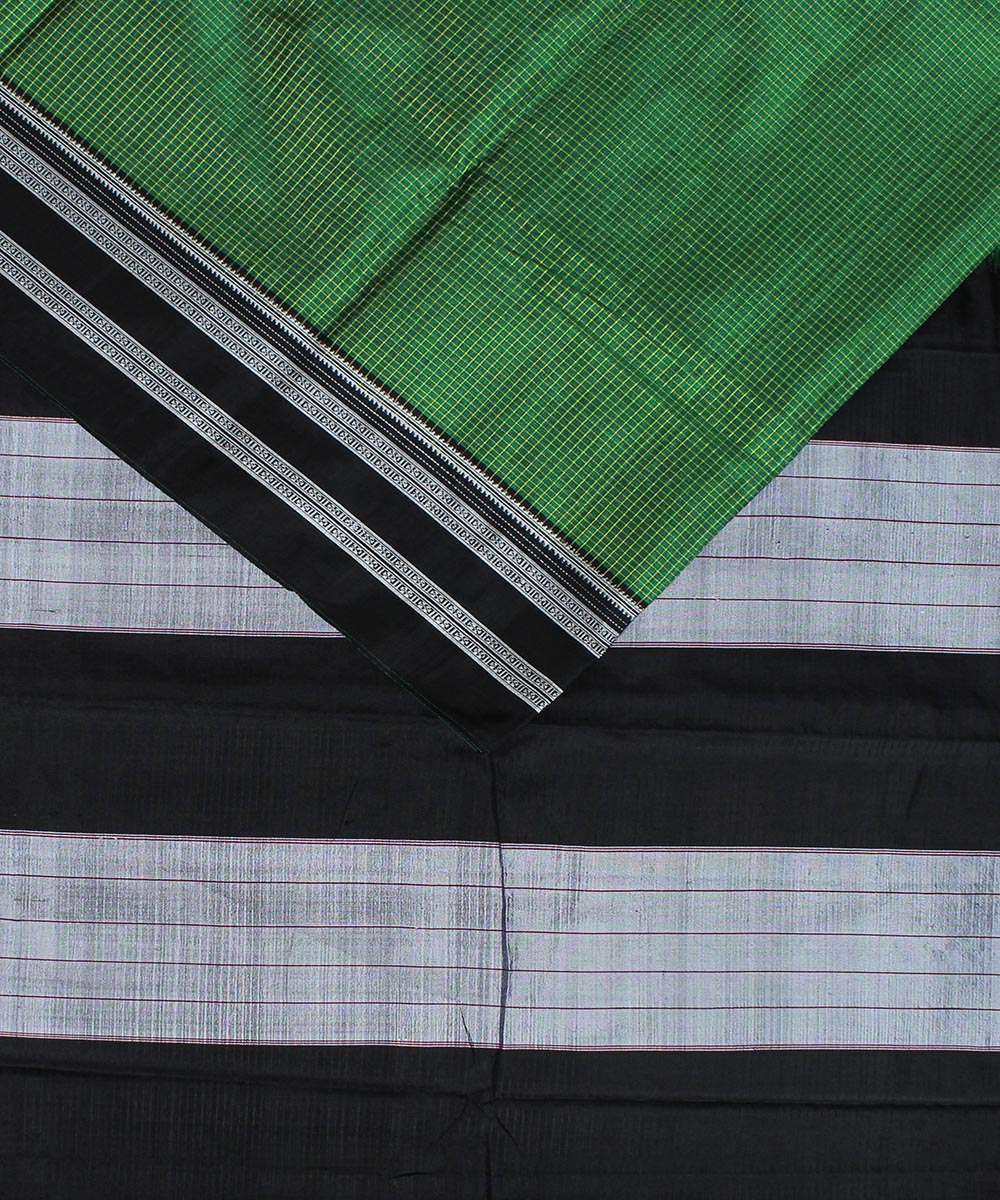 Green checks black gayatri border handloom ilkal cotton art silk saree