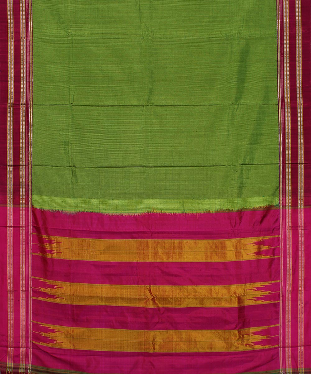 Green check pink gayatri border handloom ilkal cotton art silk saree
