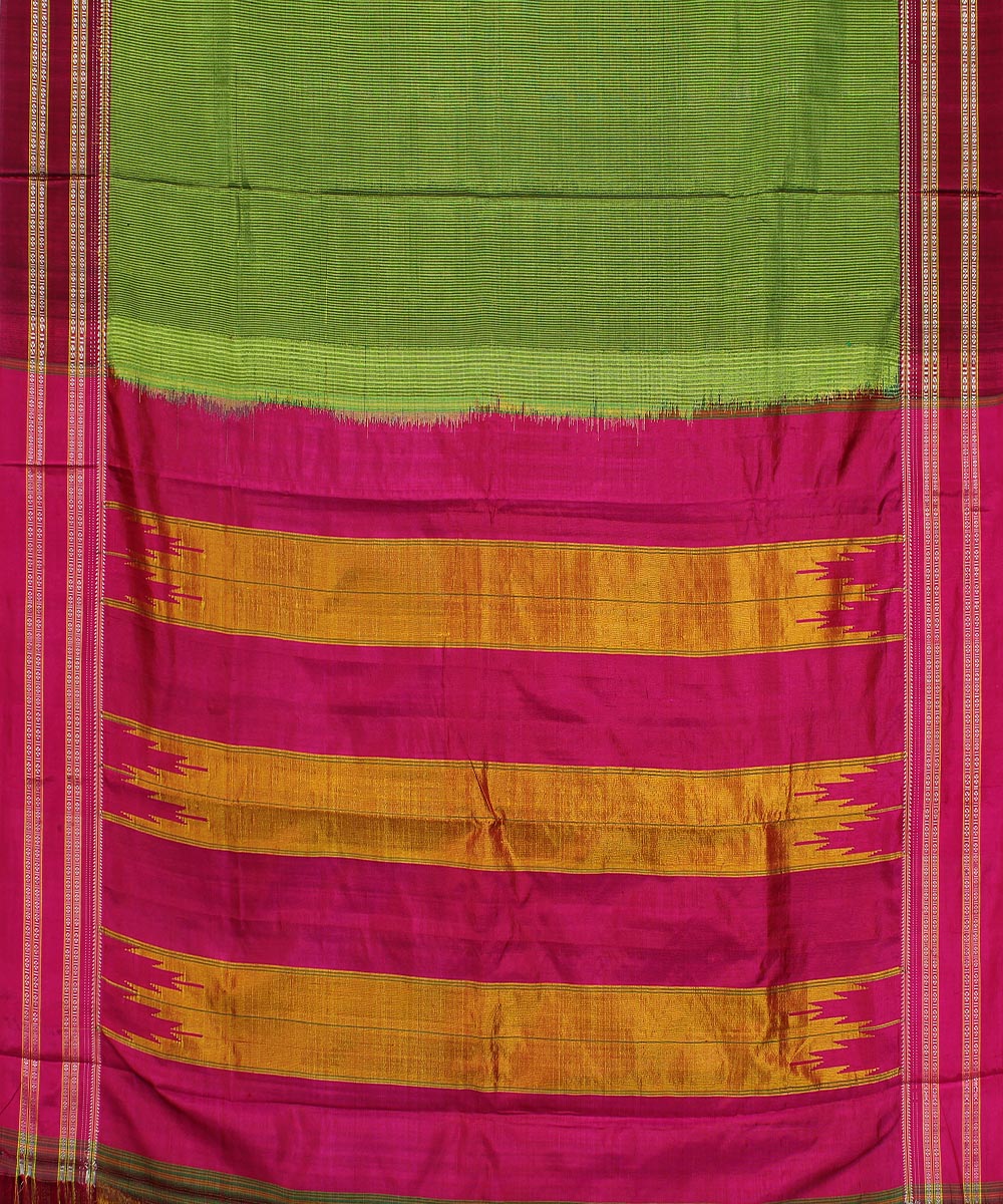 Green check pink gayatri border handloom ilkal cotton art silk saree