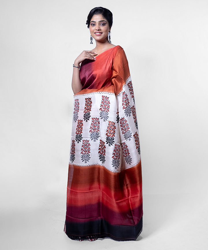 Multicolor  silk hand block printed saree
