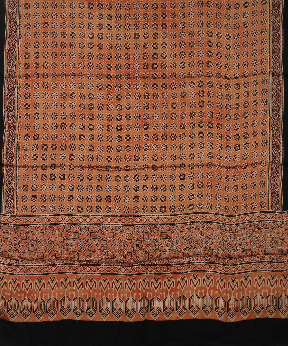 Peach black handloom modal silk ajrakh dupatta
