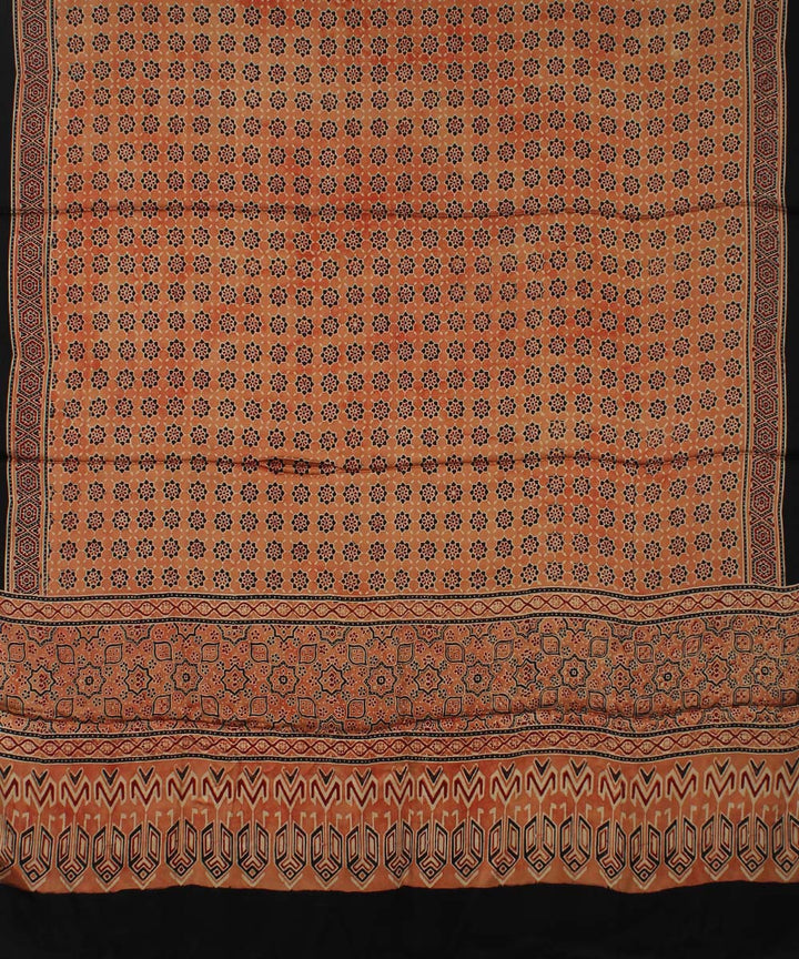 Peach black handloom modal silk ajrakh dupatta