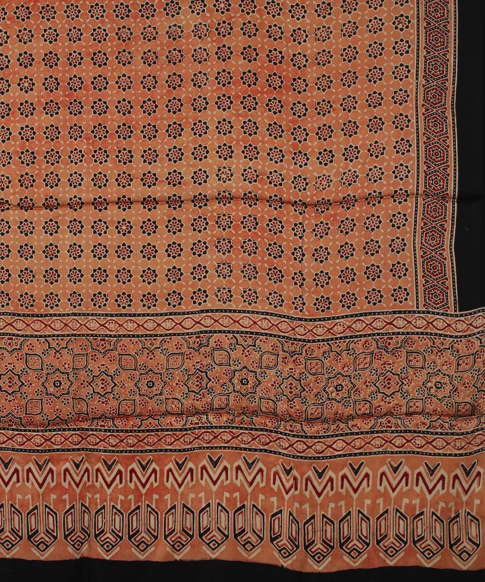 Peach black handloom modal silk ajrakh dupatta
