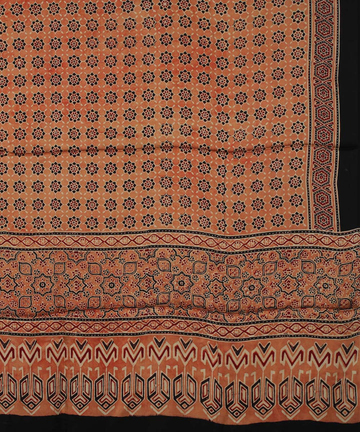 Peach black handloom modal silk ajrakh dupatta