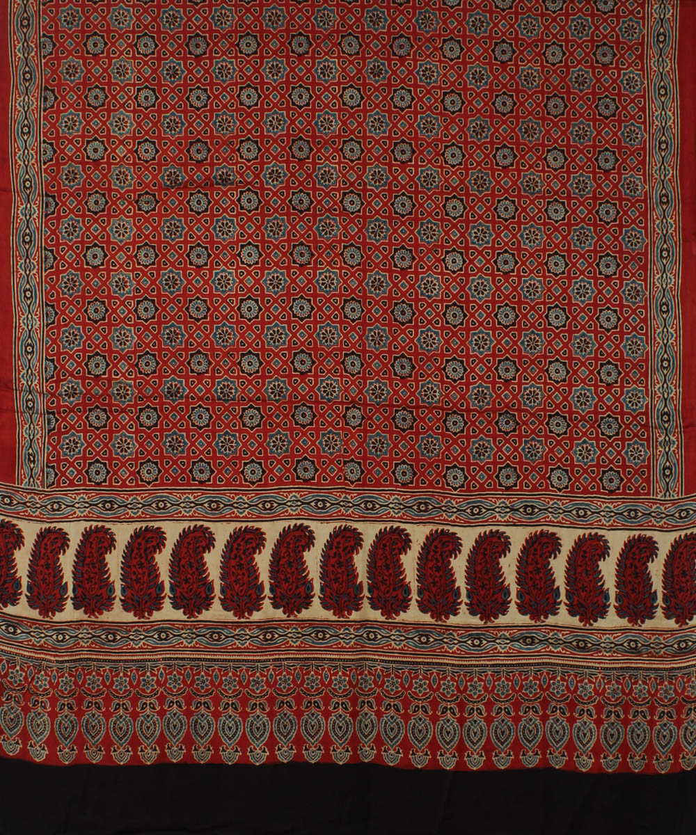 Red brown handloom modal silk ajrakh dupatta