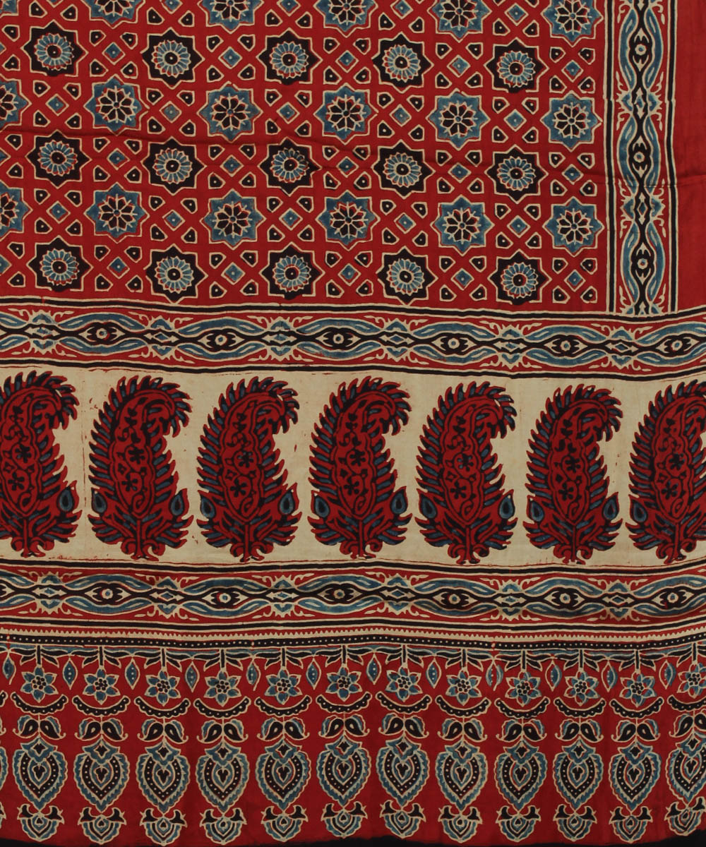 Red brown handloom modal silk ajrakh dupatta