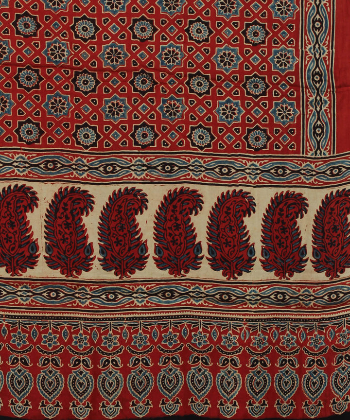 Red brown handloom modal silk ajrakh dupatta