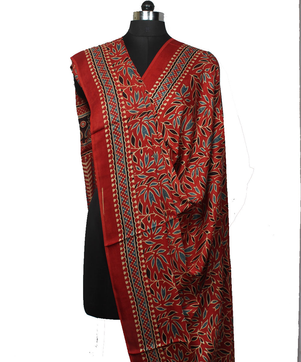 Red black handloom modal silk ajrakh dupatta