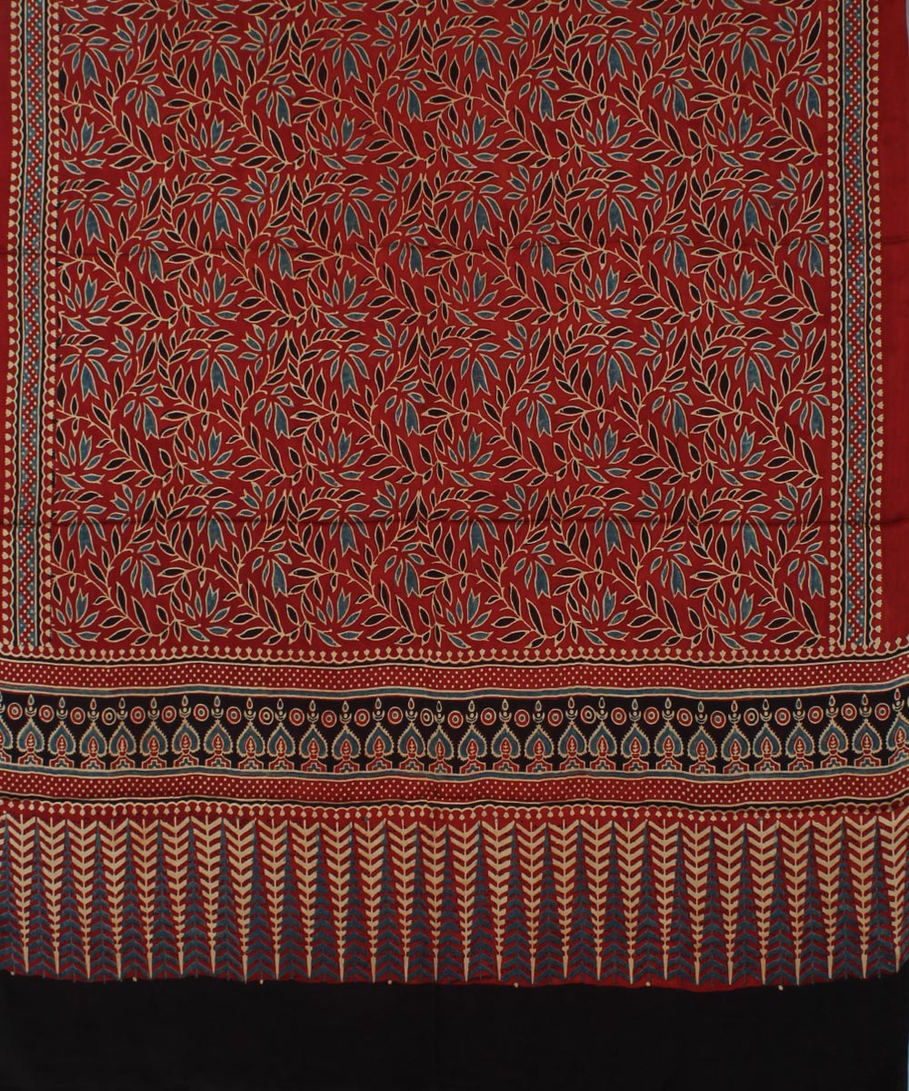 Red black handloom modal silk ajrakh dupatta