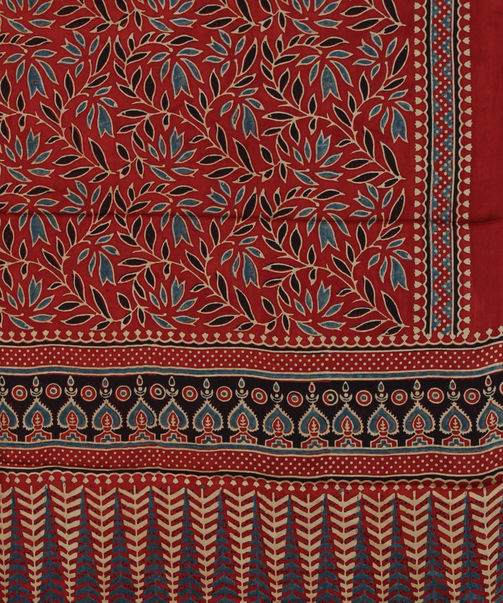 Red black handloom modal silk ajrakh dupatta