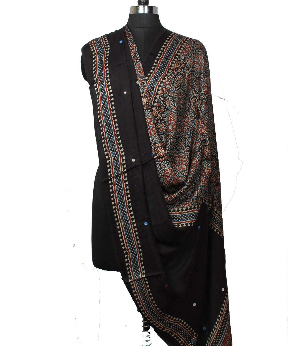 Black brown ajrakh handloom modal silk dupatta