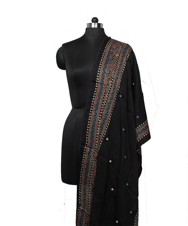 Black brown ajrakh handloom modal silk dupatta