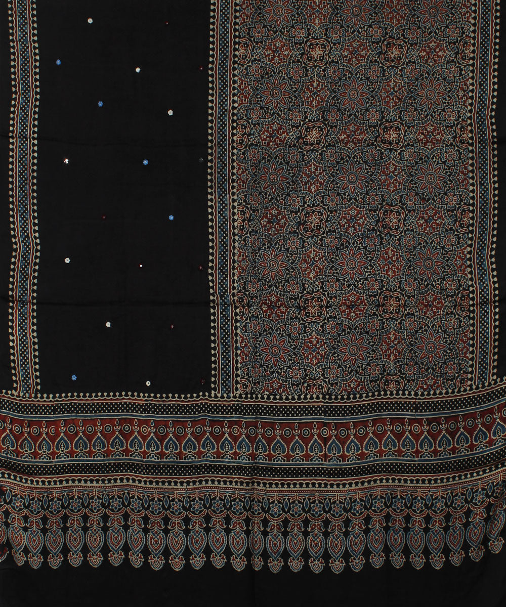 Black brown ajrakh handloom modal silk dupatta