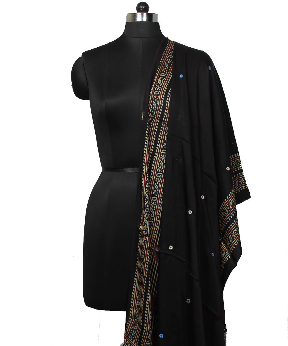 Black brown modal silk handloom ajrakh dupatta