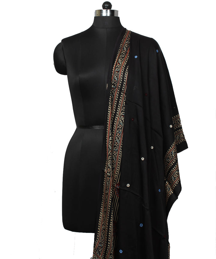 Black brown modal silk handloom ajrakh dupatta