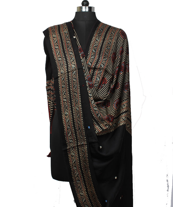 Black brown modal silk handloom ajrakh dupatta