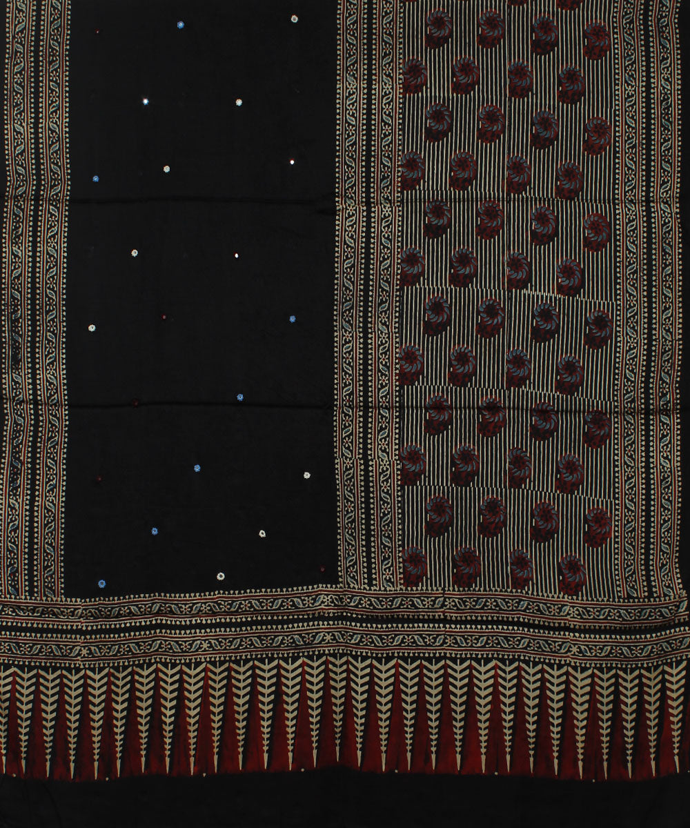 Black brown modal silk handloom ajrakh dupatta