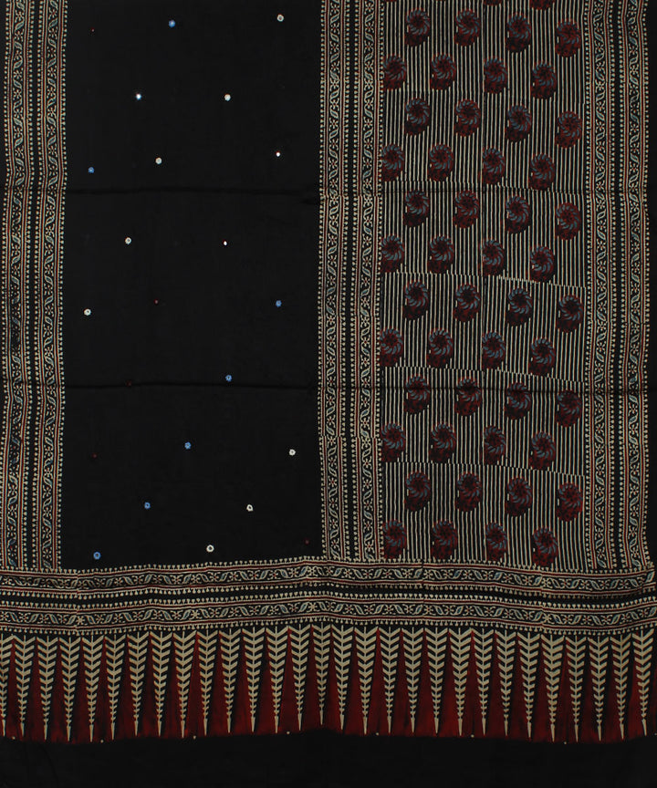 Black brown modal silk handloom ajrakh dupatta