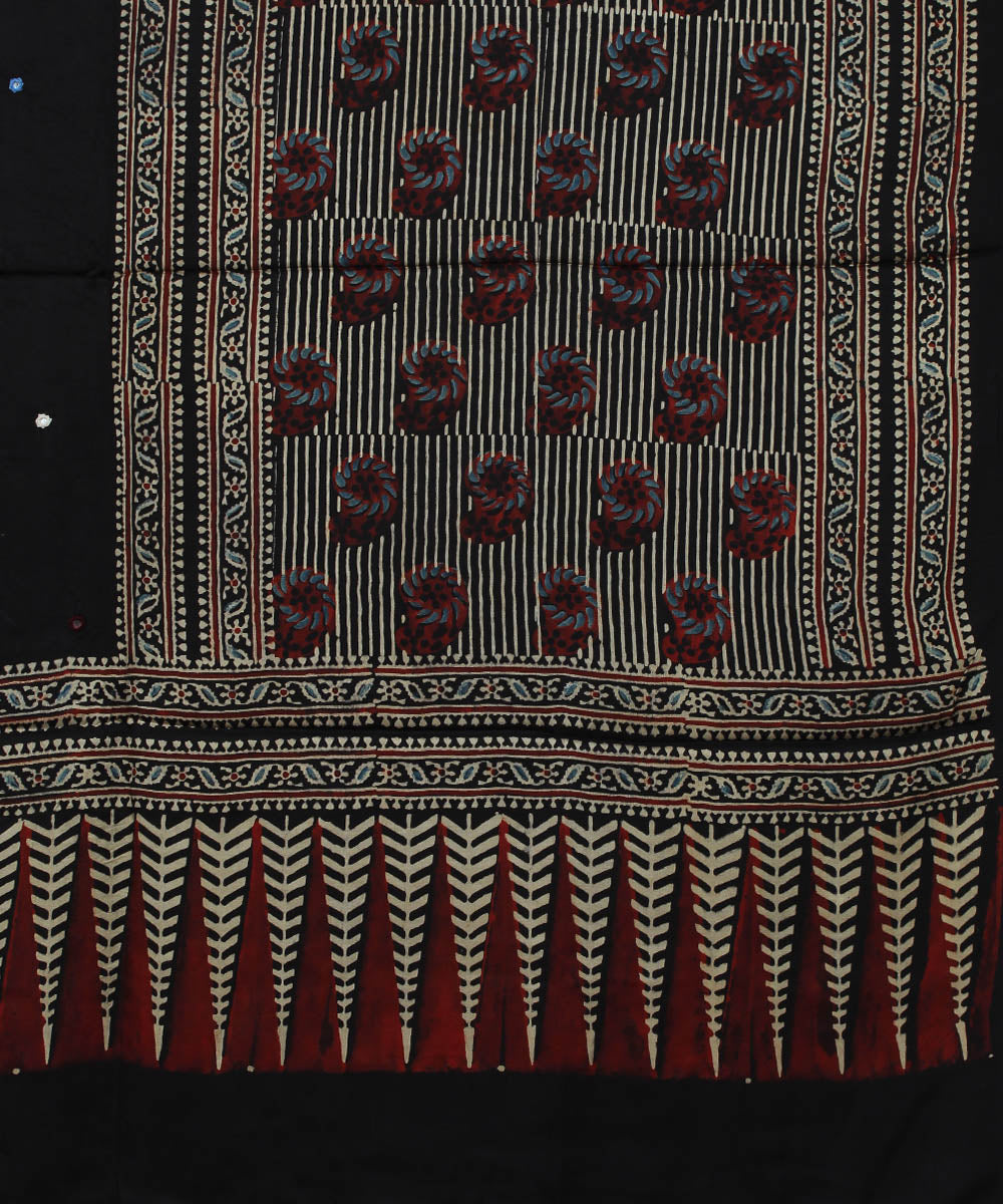 Black brown modal silk handloom ajrakh dupatta