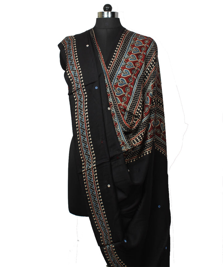 Black brown handloom modal silk ajrakh dupatta