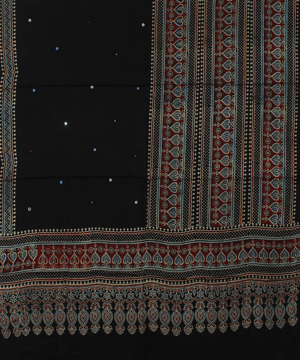 Black brown handloom modal silk ajrakh dupatta