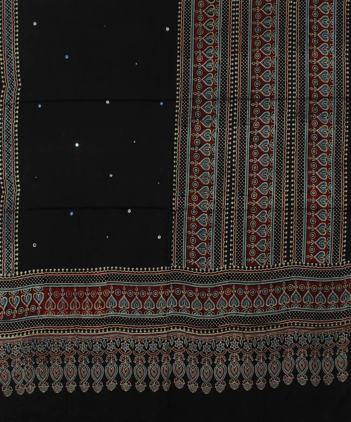 Black brown handloom modal silk ajrakh dupatta