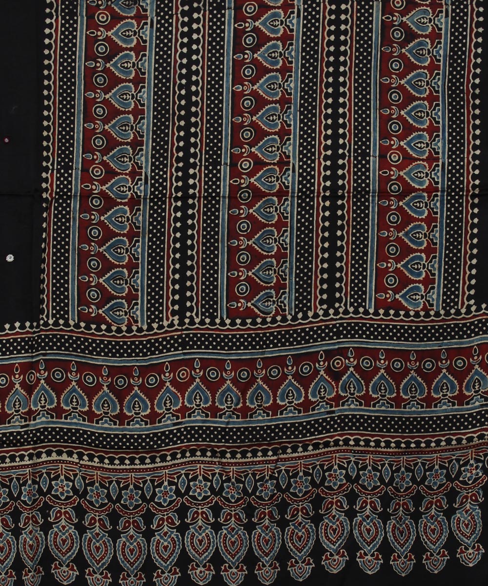 Black brown handloom modal silk ajrakh dupatta