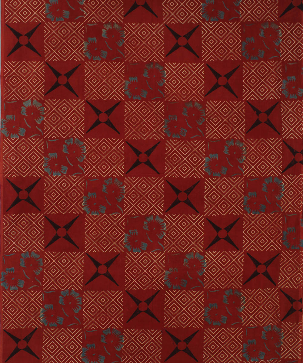 3m red hand cotton printed ajrakh kurta material