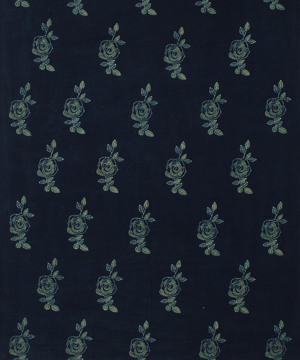 3m indigo green ajrakh hand printed cotton kurta material