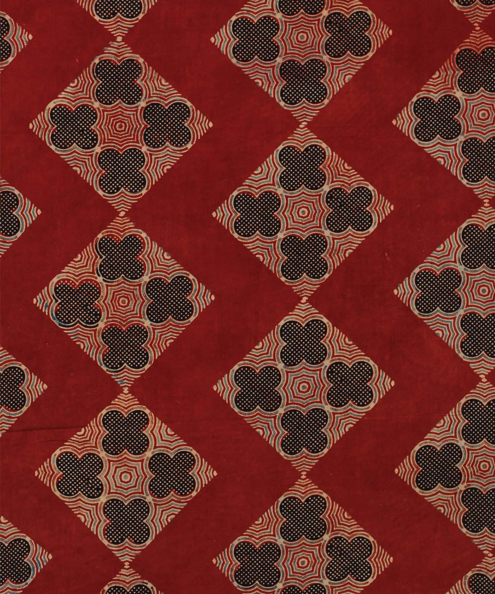 3m red cotton hand printed ajrakh kurta material