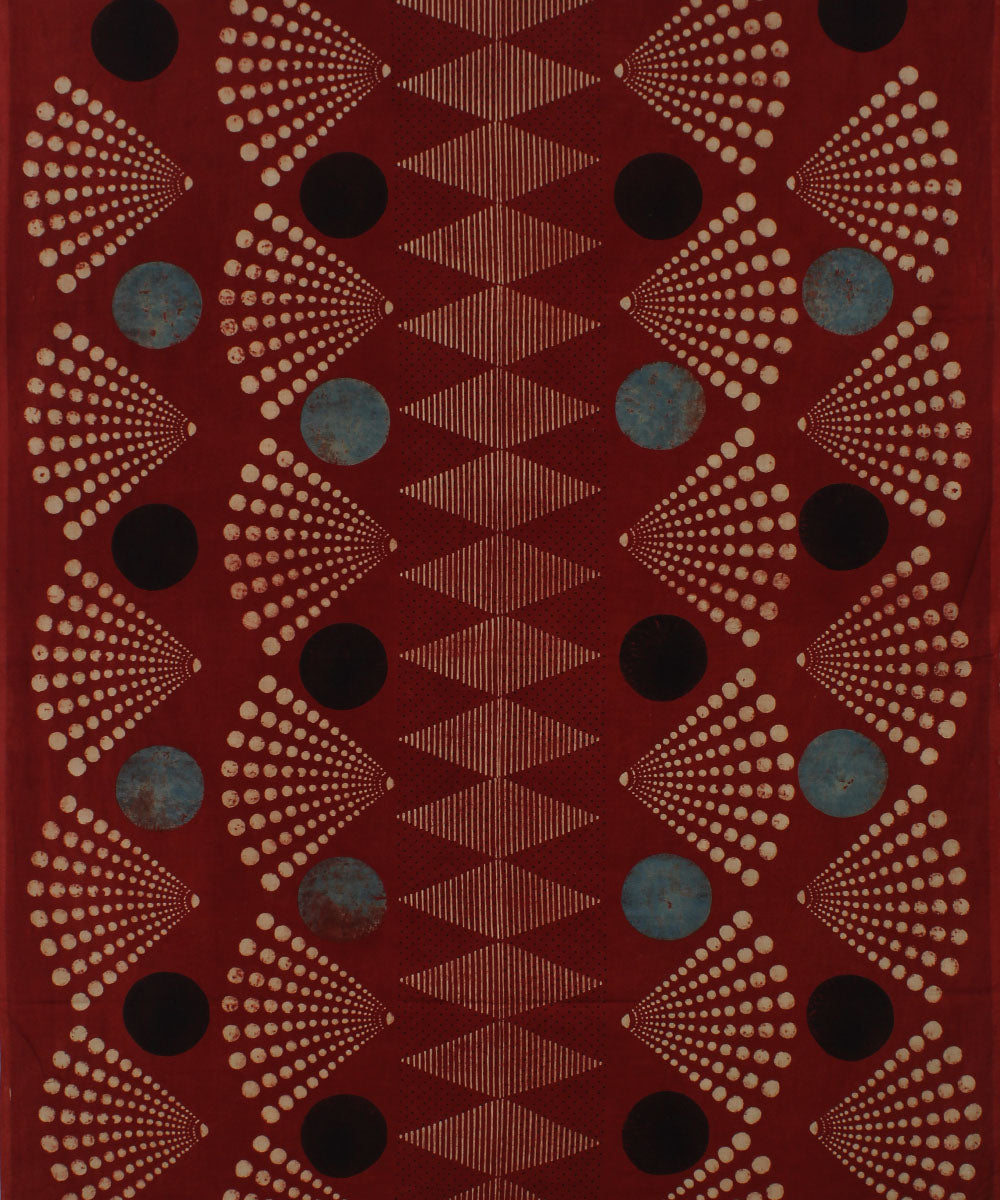 3m red hand printed cotton ajrakh kurta material