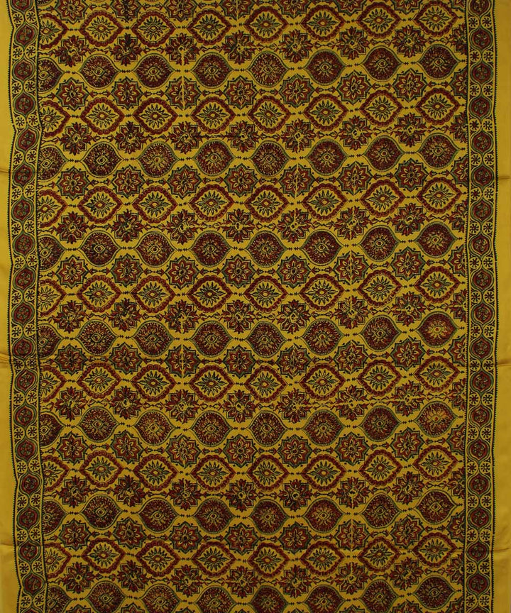 Yellow brown ajrakh modal silk handloom saree