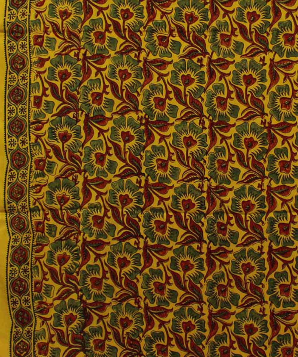 Yellow brown ajrakh modal silk handloom saree