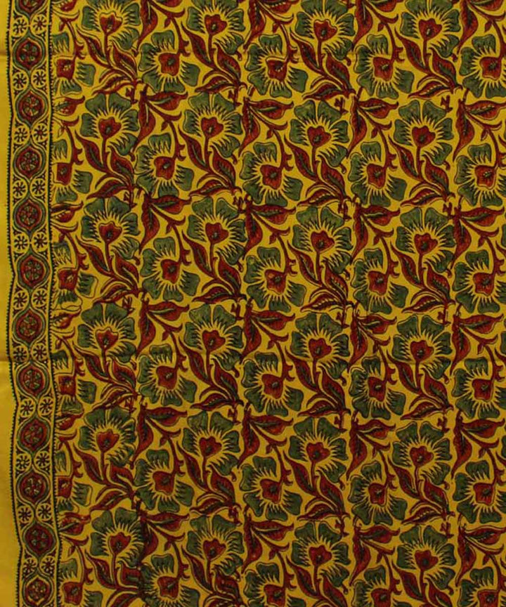 Yellow brown ajrakh modal silk handloom saree
