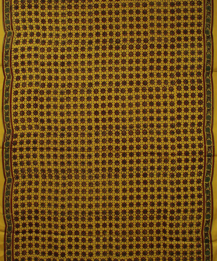 Yellow brown modal silk ajrakh handloom saree