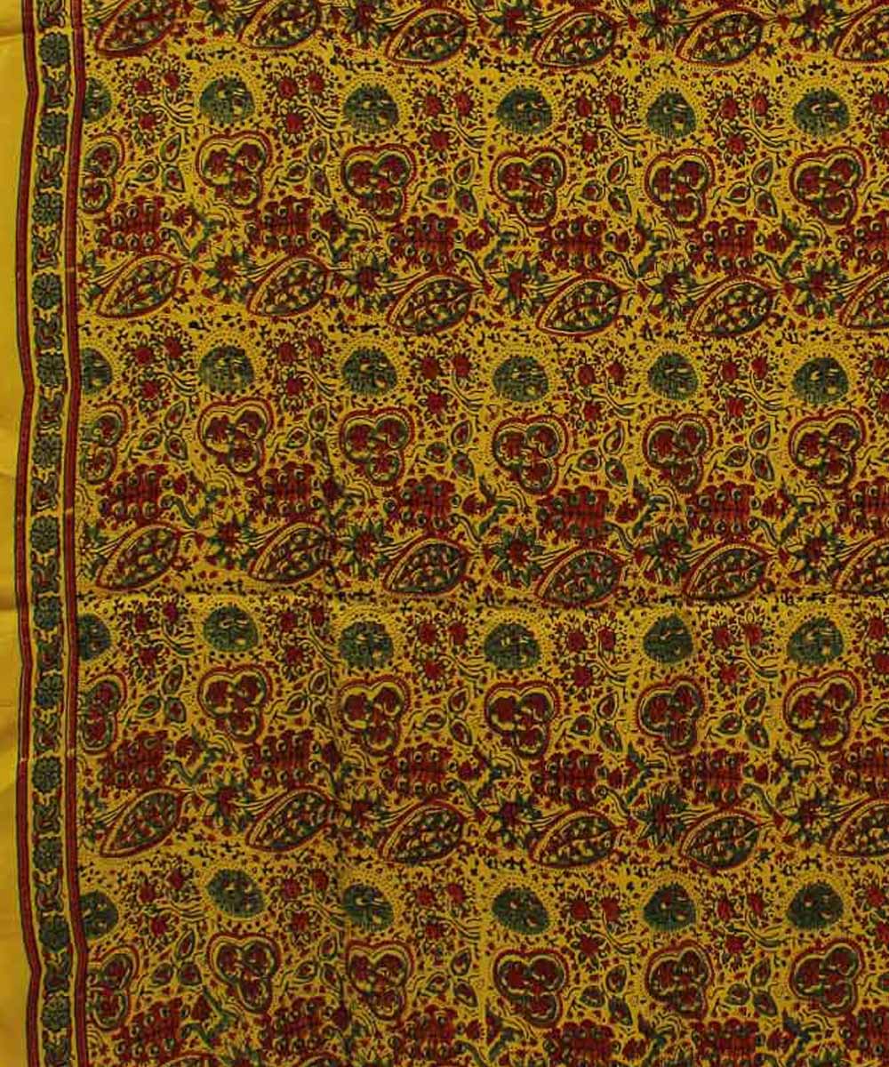 Yellow brown modal silk ajrakh handloom saree