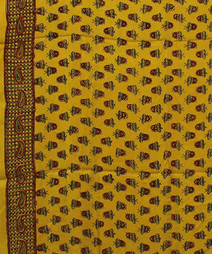 Yellow brown handloom modal silk ajrakh saree