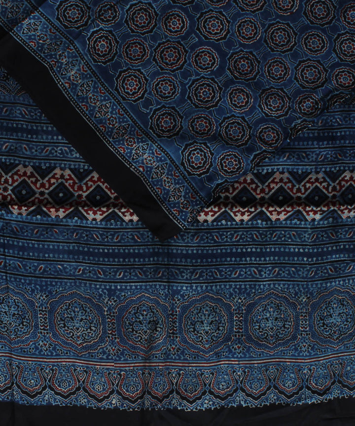 Navy blue black handloom modal silk ajrakh saree