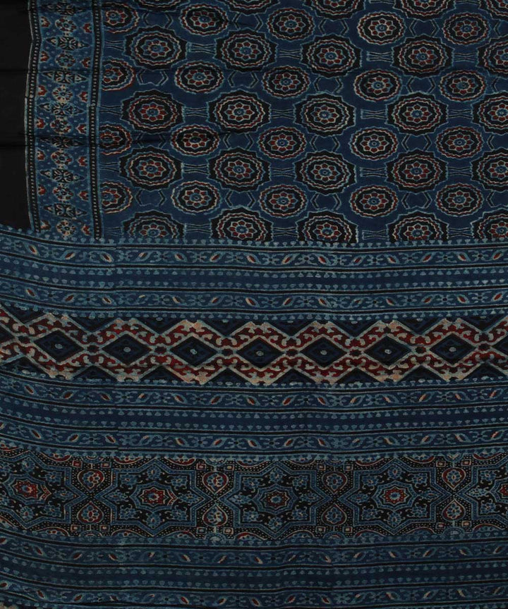Navy blue black handloom modal silk ajrakh saree