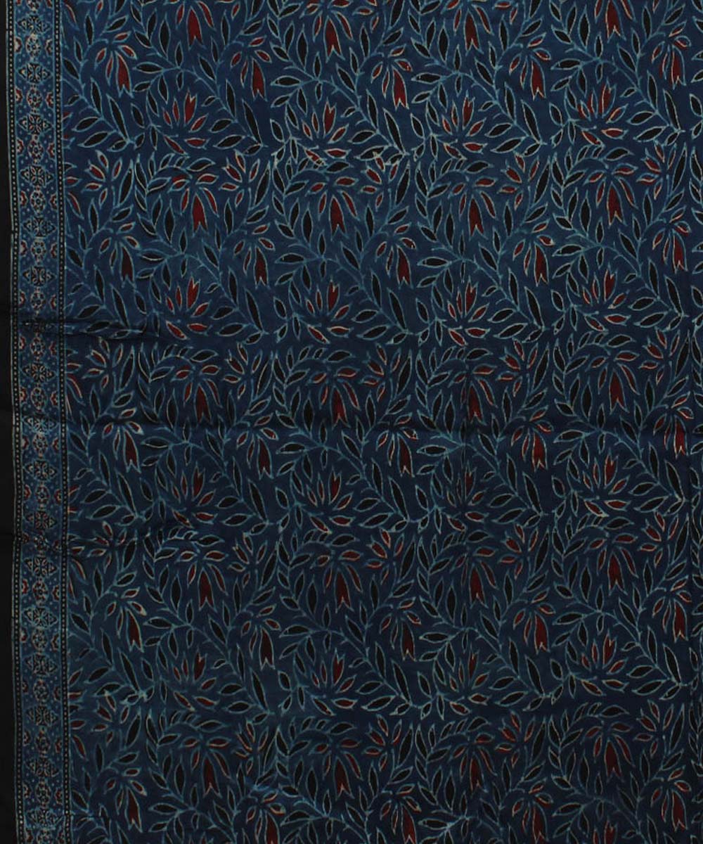Navy blue black handloom modal silk ajrakh saree