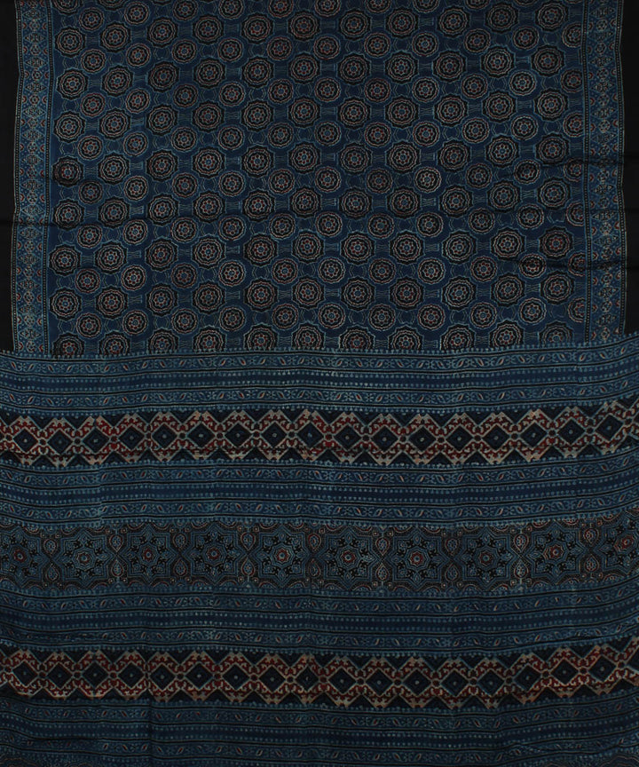 Navy blue black handloom modal silk ajrakh saree
