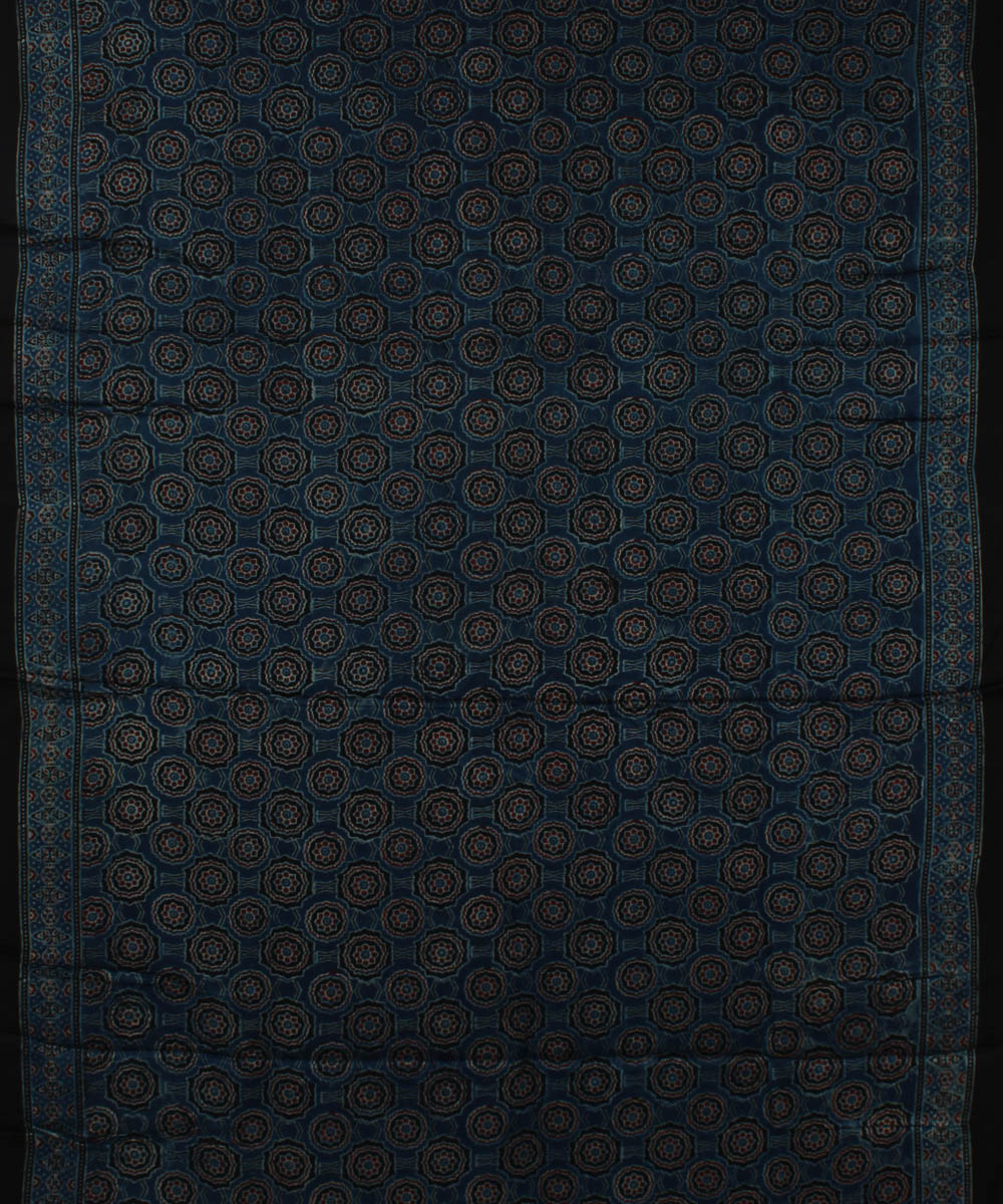 Navy blue black handloom modal silk ajrakh saree