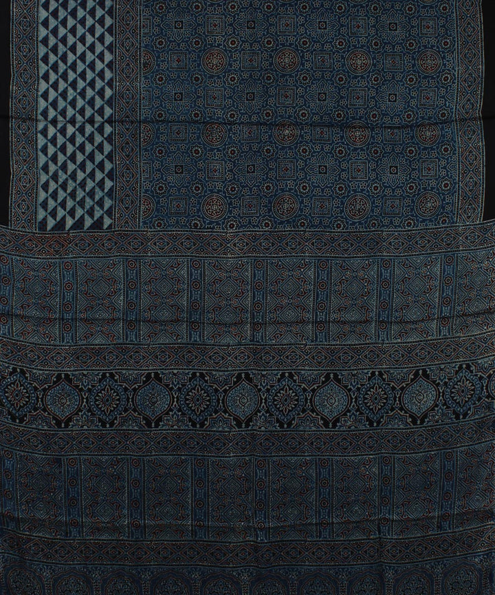 Navy blue black modal silk handloom ajrakh saree