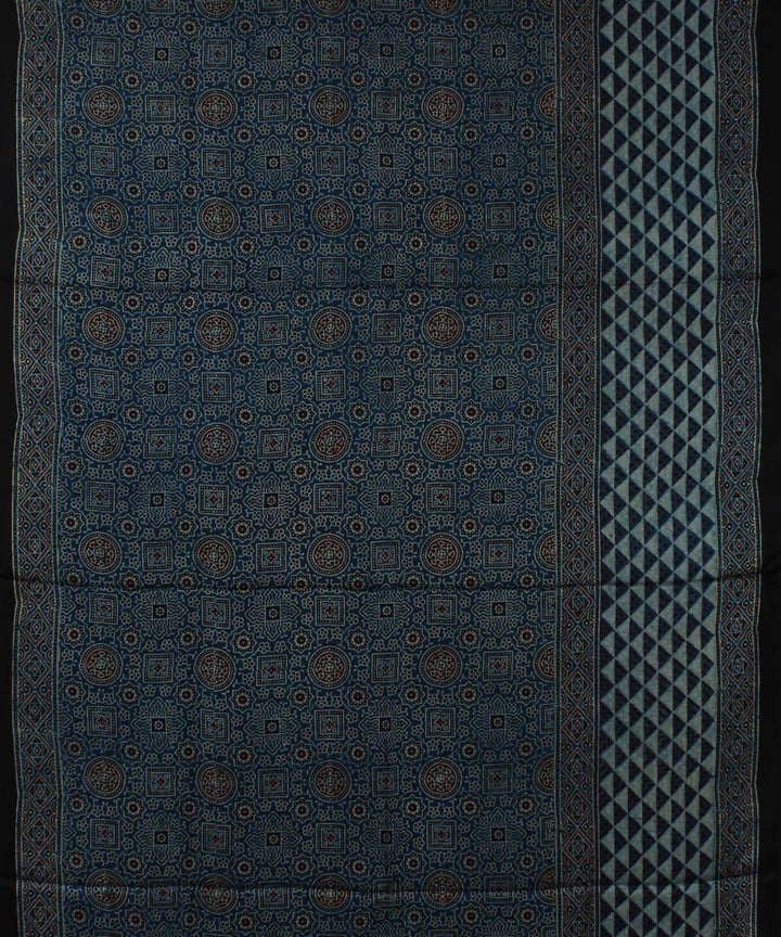 Navy blue black modal silk handloom ajrakh saree