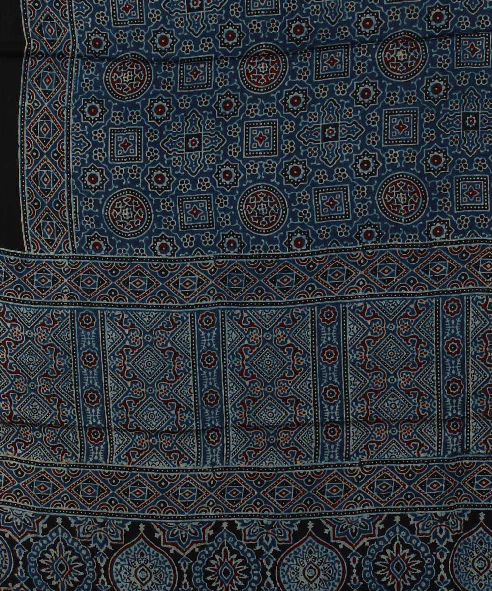 Navy blue black modal silk handloom ajrakh saree