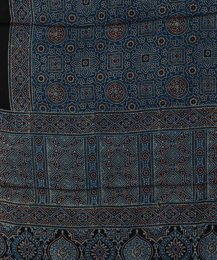 Navy blue black modal silk handloom ajrakh saree