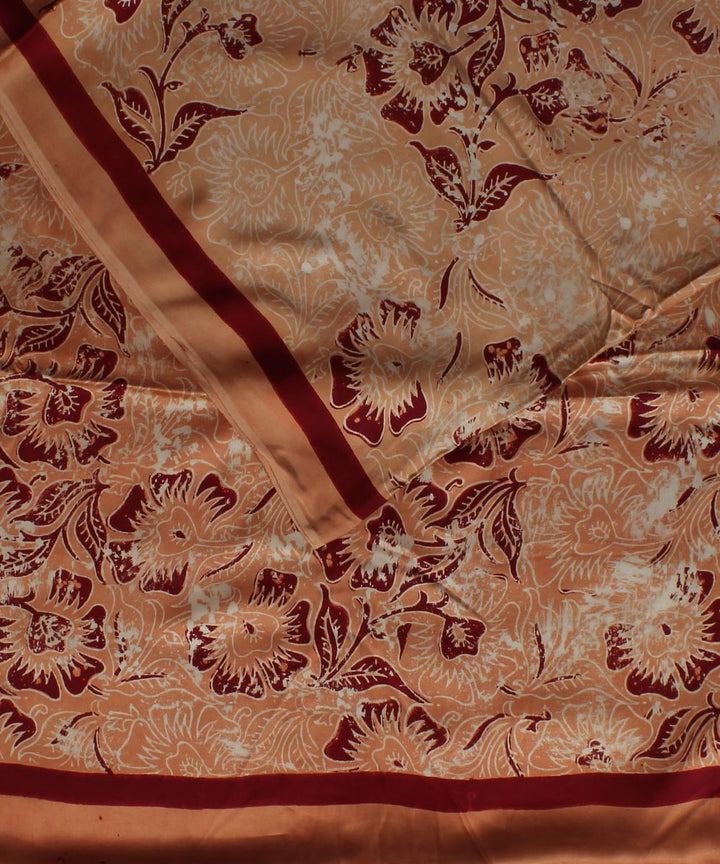 Peach red modal silk handloom ajrakh saree